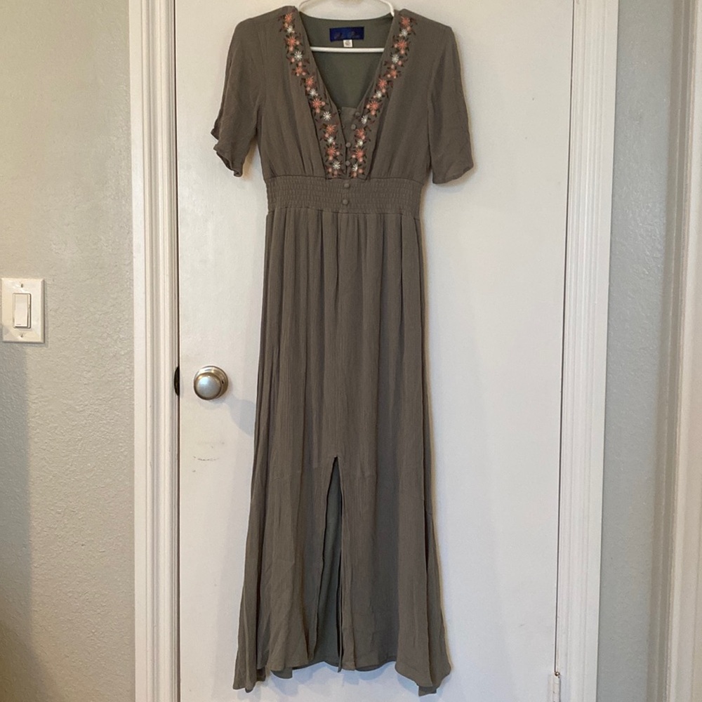 Blue Rain embroidered green dress